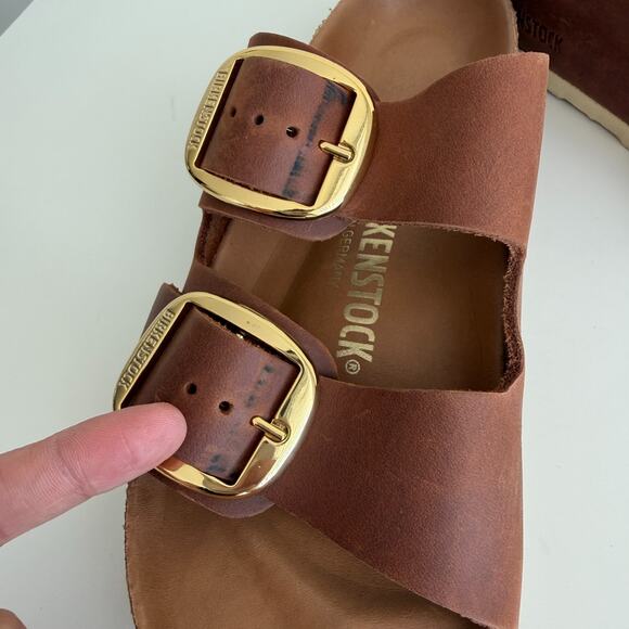 Birkenstock Arizona Big Buckle Sandal 38 Brown Cognac Leather Slide 7 - 7.5 US - Picture 12 of 13